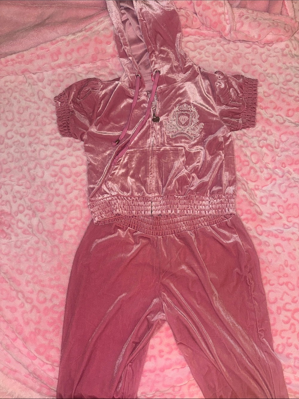 Sugar Thrillz Pink Velour Short-Sleeve Hoodie Jumpsuit